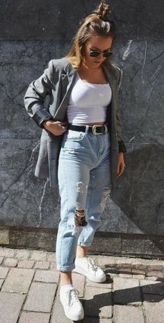 Comfy Jeans Outfit, Blazer Outfits Casual, Best Jeans For Women, Teenage Outfits, Chique Outfits, Comfy Jeans, Blazer Outfit, Outfit Jeans