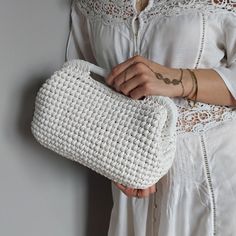 "📌 White Woven Wedding Clutch Bag will elevate your style - the perfect accessory for weddings, evening soirées, and special occasions. Choose from over 20 exquisite colors and three versatile sizes, including small, medium, and large. This captivating woven clutch bag, crafted with leatherlike and metallic yarn, adds a touch of glamour to your ensemble. 📌 White Woven Wedding Bag for Woman has spacious interior accommodates all your essentials, ensuring functionality and style for your night out or daily excursions. 📌 White Evening Purse has the crocheted design that adds a handmade touch, making each bag truly unique and special. Whether you're treating yourself or a loved one, this crochet clutch is a beautiful choice. 📌 White Bridal Bag is handmade with love and care, this white clu Chic White Rectangular Pouch, White Rectangular Evening Bag With Top Carry Handle, White Handheld Evening Bag With Detachable Handle, White Evening Bag With Top Carry Handle, White Clutch Bag With Detachable Handle, White Evening Pouch Shoulder Bag, White Top Handle Evening Bag Gift, White Pouch Shoulder Bag For Evening, White Top Handle Clutch For Party