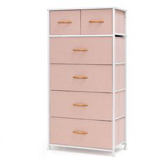 a white and pink dresser with four drawers