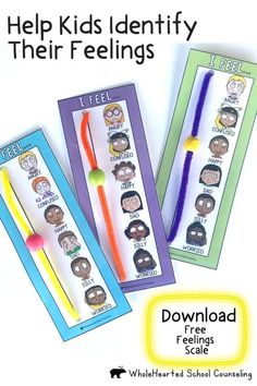 three bookmarks with the words help kids identify their feelings