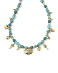 Looking for a style that’ll make you the center of attention? The Shera Vintage Gold Beaded Charm Necklace in Teal Mix is the style you need. With its vibrant beaded details and kilim-inspired motifs, this necklace is the statement-making style any maximalist (or trendsetter!) will love. This necklace is a part of Yellow Rose by Kendra Scott—a brand that celebrates ranch life with Kendra Scott staples alongside select curated jewelry pieces and accessories. Metal Vintage 23k Yellow Gold Over Bra Dainty Jewelry Necklace, Bar Jewelry, Rose Necklace, Initial Jewelry, Zodiac Jewelry, Green Necklace, Jewelry Inspo, Gold Beads, Birthstone Jewelry