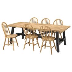 an image of a dining table and chairs with one chair missing the back end, set against a white background