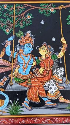 barehand_creations on Instagram: Hello friends🙏 wall decor painting of �🏵️ Radhakrishna dola🏵️ Hand painted with perfection Acrylic paint on silk Size 11"/20"🏵️ Status -… Radha Krishna Pattachitra Painting, Patta Chitra Paintings, Pattachitra Paintings Design, Cheriyal Art, Odisha Pattachitra, Patachitra Art, Friends Wall Decor, Ancient Indian Paintings, Deities Art