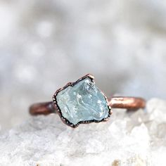 Minimalist Aquamarine Ring Gift, Minimalist Aquamarine Ring For Gift, Rose Gold Aquamarine Gemstone Jewelry, Rose Gold Hand Forged Promise Ring, Hand Forged Rose Gold Jewelry For Gift, Spiritual Aquamarine Jewelry For Gifts, Minimalist Aquamarine Jewelry For Anniversary, Aquamarine Birthstone Ring Jewelry, Handmade Aquamarine Jewelry For Anniversary