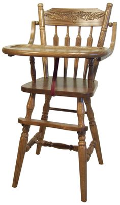 a wooden rocking chair with an arm rest