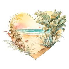 a heart shaped beach scene with plants and sand