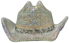 Silver Hat With Rhinestones For Rodeo, Silver Rhinestone Hat For Rodeo, Western Silver Hat With Rhinestones, Western Style Bling Hats For Rodeo, Western Bling Hat For Rodeo, Western Hats With Bling For Rodeo, Western Style Hat With Bling And Curved Brim, Silver Festival Hat With Rhinestones, Western Wide Brim Hat With Bling