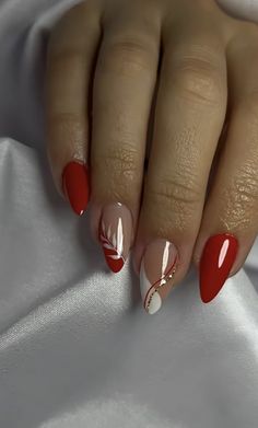 White Nails With Red Flowers, Ruby Red Nails Designs, Simple New Years Nails, Nail Polish Art Designs, Fancy Nail Art, Manicure Nail Designs, French Tip Nail Designs, Hello Nails, Cute Simple Nails