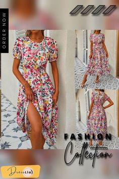 Elegant Boho Beach Summer Women Dress Short Princess Sleeve Floral Print Dress New O-neck High Waist Zip A-line Long Dress Casual A-line Floral Dress For Vacation, A Line Long Dress, Princess Sleeves, New O, Boho Beach, Beach Summer, Dress Short, Women Dress, Floral Print Dress