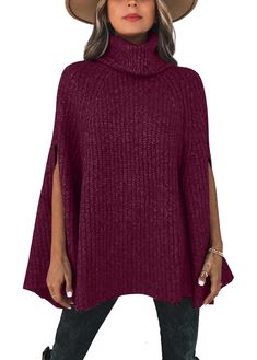 PRICES MAY VARY. Size Guide: S=US 4-6, M=US 8-10, L=US 12-14, XL=US 16. Womens turtleneck poncho sweater, high-quality stretchy fabric. Soft and a good thickness for warmth. Wrap cape sweater casual loose. It's so comfy and flattering on all body types! Features: Fall sweaters for women 2024, winter sweaters for women, chunky knit turtleneck sweater, long sleeves, high neck, solid color, elegant and chic sleeveless half split design on front, soft, relaxed fit, stretchy. Trendy poncho sweater wo Wrap Sweaters, Cape For Women, Fall Sweaters For Women, Winter Turtleneck, Cape Wrap, Turtleneck Poncho, Elegant Sweater, Cape Sweater, Knitted Cape