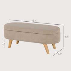 the footstool is shown with measurements for each item in this image, and it's upholstered