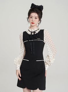 ❤︎Heart dot blouse + dress❤︎ Women Long Sleeve Dress, Blouse Dress, Diy Sewing, Stand Collar, A Line Skirts, Cute Outfits, Long Sleeve Dress, Dots, Womens Dresses