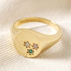 Multicolured Crystal Daisy Signet Ring in Gold - P I C N I C Chunky Accessories, Bold Rings, Gold Signet Ring, Gold Accessories, Tiny Flowers, Pink Crystal, Gold Band, Signet Ring, Gold Bands