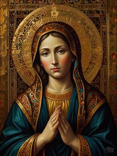 the immaculate mary, painted in gold and blue