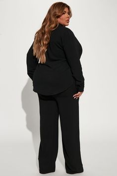 Available In Black, Brown, Mustard, Hot Pink, And Blue. 2 Piece Pant Set Oversized Shirt Collar Button Front Pocket Wide Leg Pant Back Elastic Waistband 33" Inseam Stretch 100% Polyester Imported California Proposition 65 WARNING: Cancer and Reproductive Harm - www.P65Warnings.ca.gov. | Makenzie Pant Set in Black size XS by Fashion Nova Solid Button-up Pants For Workwear, Black Button-up Pants For Work, Black Button-up Work Pants, 2 Piece Pant Set, Brown Mustard, Wide Leg Pant, Pant Set, Shirt Collar, Oversized Shirt