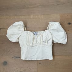 Nwt. So Cute! Puff Sleeves And Slightly Cropped. Has Two Tiny Marks On The Front. Size 4 Pit To Pit Approx 15.25” Cheap Cream Puff Sleeve Top, Cream Puff Sleeve Mini Dress In Cotton, Vintage Cream Puff Sleeve Tops, Zara White Puff Sleeve Top, Cream Cotton Puff Sleeve Mini Dress, Lace Top Styles, Jacquard Shirt, Half Sleeve Tops, Cold Shoulder Long Sleeve