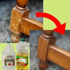 a close up of a wooden bed frame with bottles of vinegar next to the top