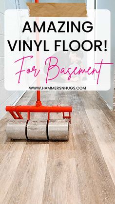 a floor that has been painted red and white with the words amazing vinyl floor for basement