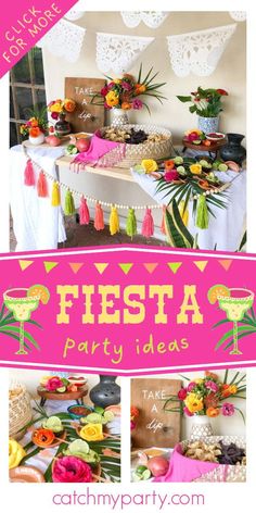 the fiesta party is set up with food and decorations