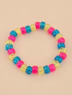 Glitter pony bracelet featuring pansexual pride flag colors Rainbow Plastic Party Jewelry, Rainbow Casual Jewelry For Party, Casual Rainbow Jewelry For Party, Pansexual Bracelet, Scene Bracelets, Pan Pride, Bill Pay, Diy Kandi Bracelets, Diy Kandi