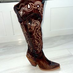 Stunning, Crackle, Leather Brown Chestnut Over The Knee, Women’s Western Boots Side Zip Easy On And Off Also Good For Those Of Us Who Have A Thicker Calf Steve Madden Chelsea Boots, Over The Knee Leather Boots, Holiday Boots, Knee Leather Boots, Celine Boots, Rider Boots, Mid Heel Boots, Snakeskin Boots, Black Riding Boots