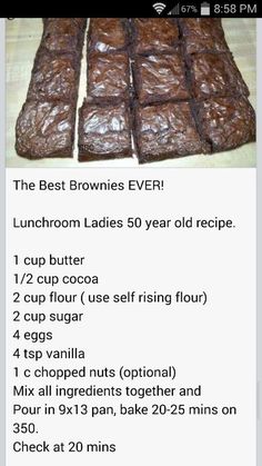 the recipe for brownies is shown in this screenshote screen shot, which shows how