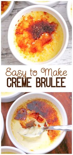 three bowls filled with different types of food and the words easy to make creme brule