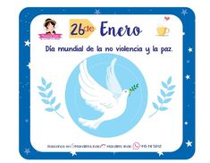 a white dove flying through the air with stars on it's sides and words in spanish