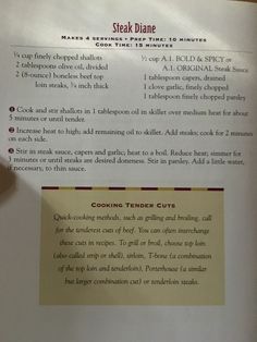 the instructions for cooking tender cuts are posted on a piece of white paper with red writing