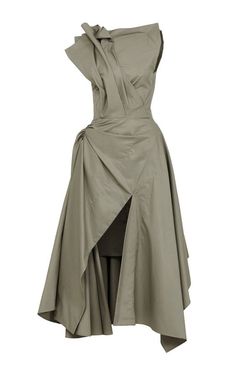 a dress with an asymmetrical design on the front and side, in grey