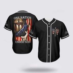 a baseball jersey with the image of an american flag on it and one nation under god