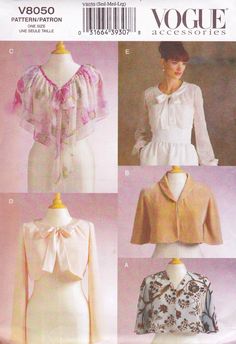 four different blouses with bows on the front and back, all in various styles