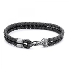 Elevate your accessory style with our Grey Silver Leather Men's Bracelet, featuring grey leather with a silver Bali clasp lock to add exquisite detail to a modern piece. Silver Leather Bracelets For Formal Occasions, Formal Silver Leather Bracelets, Modern Leather Braided Bracelet With Stainless Steel Clasp, Adjustable Silver Leather Bracelet With Stainless Steel Clasp, Modern Braided Leather Bracelet With Stainless Steel Clasp, Everyday Silver Leather Braided Bracelet, Classic Silver Leather Bracelet With Leather Strap, Classic Silver Leather Strap Bracelet, Modern Silver Leather Bracelet With Sterling Clasp