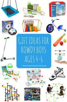 gift ideas for rowdy boys ages 4 - 6, including toys and games to play with