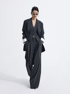 Stripe Wide-Leg Bold Pants – ARCANA ARCHIVE Arcana Archive, Woman In Suit, Striped Suit, Jacket Vest, Princesa Diana, Striped Jacket, Suit Vest, 가을 패션, Formal Wear