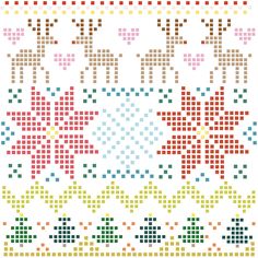 a cross stitch pattern with different colors and designs on the bottom half of it, including flowers