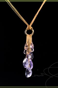 • Fancy cut pink amethyst briolettes • Ameterine rondelle details • 24k gold vermeil heavy hammered chain link • 14k gold filled chain/clasp • Pendant length 3 1/2'' • Necklace length 22 1/2'' Elegant Yellow Gold Amethyst Jewelry, Exquisite Multi-stone Evening Jewelry, Dazzling Multi-stone Necklace For Formal Occasions, Exquisite Multi-stone Jewelry For Evening, Luxury Amethyst Multi-stone Jewelry, Luxury Multi-stone Amethyst Jewelry, Formal Briolette Gemstone Jewelry, Purple Drop Necklace For Formal Occasions, Luxury Amethyst Pendant Necklace