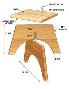 a wooden table with measurements for the top and bottom