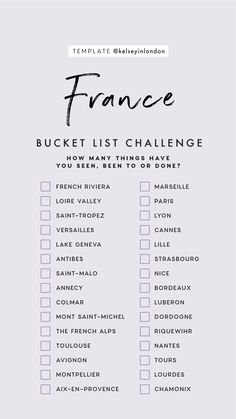 the france bucket list is shown in purple