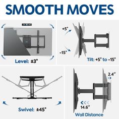 three different types of tv mounts with measurements