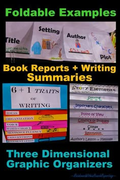 three dimensional graphic organizer for book reports and writing summaries with four different types of text