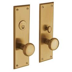 two golden door handles with knobs on each side