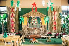 a decorated stage set up for a children's birthday party