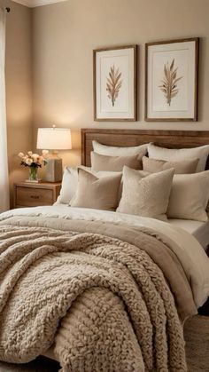 Beige Bedspread Ideas, Beige Taupe Bedding, Tan Cozy Bedroom, Modern Cozy Apartment Aesthetic, Bedroom With Tan Bedding, White And Brown Bedding Aesthetic, Oat Bedroom Decor, Trendy Bedroom Aesthetic, Tan Guest Bedroom