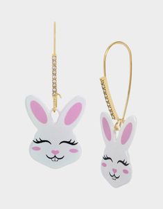 Bunny Drop, Shepherds Hook, Bunny Earrings, White Bunny, Crystal Stones, Betsey Johnson Jewelry, Faux Stone, White Jewelry, Earrings White