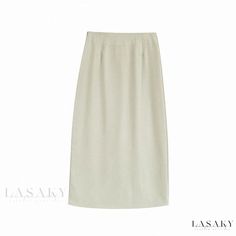 Lasaky - Simple and Fashionable Solid Color High-Waisted Midi Skirt with a Flattering Fit for Casual and Trendy Looks Elegant High-waisted Mini Skirt With Elastic Waistband, Elegant Non-stretch Beige Skirt, Elegant Beige Skirt With Elastic Waistband, Elegant Mini Skirt With Elastic Waistband, Elegant Plain Skirt Bottoms, Elegant Plain Skirt, Elegant Plain Summer Skirt, Beige Solid Color Pencil Skirt, Elegant Summer Pencil Skirt In Solid Color