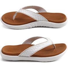 Experience everyday ease with these Comfortable Flip Flops Sandals, designed with both comfort and style in mind. The woven strap detail adds a touch of sophistication, making them versatile for beach outings or casual city strolls. Features: Upper Material: The sandals are made with a high-quality leather exterior for a classic look. Sole Composition: A durable rubber material forms the sole, providing reliable footing. Footbed Composition: The sandals feature a PU fabric type, known for its fl Comfortable White Sandals For Beach, Comfortable White Sandals With Woven Sole, Synthetic Sport Sandals With Woven Sole For Beach, Comfortable Synthetic Toe Post Sandals, Comfortable Toe Post Synthetic Sandals, Vacation Sandals With Arch Support, Comfortable Sport Sandals With Arch Support For Beach, Adjustable Lightweight Synthetic Sandals, White Sandals With Ortholite Insole For The Beach