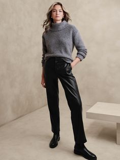 Vegan Leather Straight Trouser | Banana Republic Factory Classic Leather Pants For Fall Night Out, Classic Leather Pants For Night Out In Fall, Sleek Leather Winter Pants, Classic Leather Pants For Office In Fall, Sleek Leather Pants For Workwear In Winter, Faux Leather Pants For Workwear In Winter, Faux Leather Pants For Work In Winter, Leather Looks, Banana Republic Factory