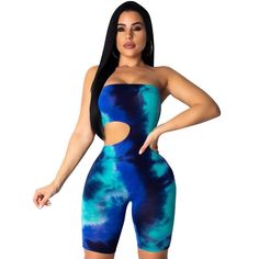 New Strapless Off Shoulder Jumpsuit Women Tie Dyeing Sexy Bandeau Body - HESHEONLINE Tube Romper, Clubwear Jumpsuits, Art Shoes, Red One Piece, Strapless Romper, Sandals Slippers