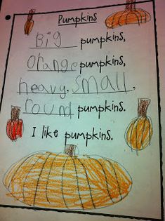 a drawing of pumpkins with words written on it